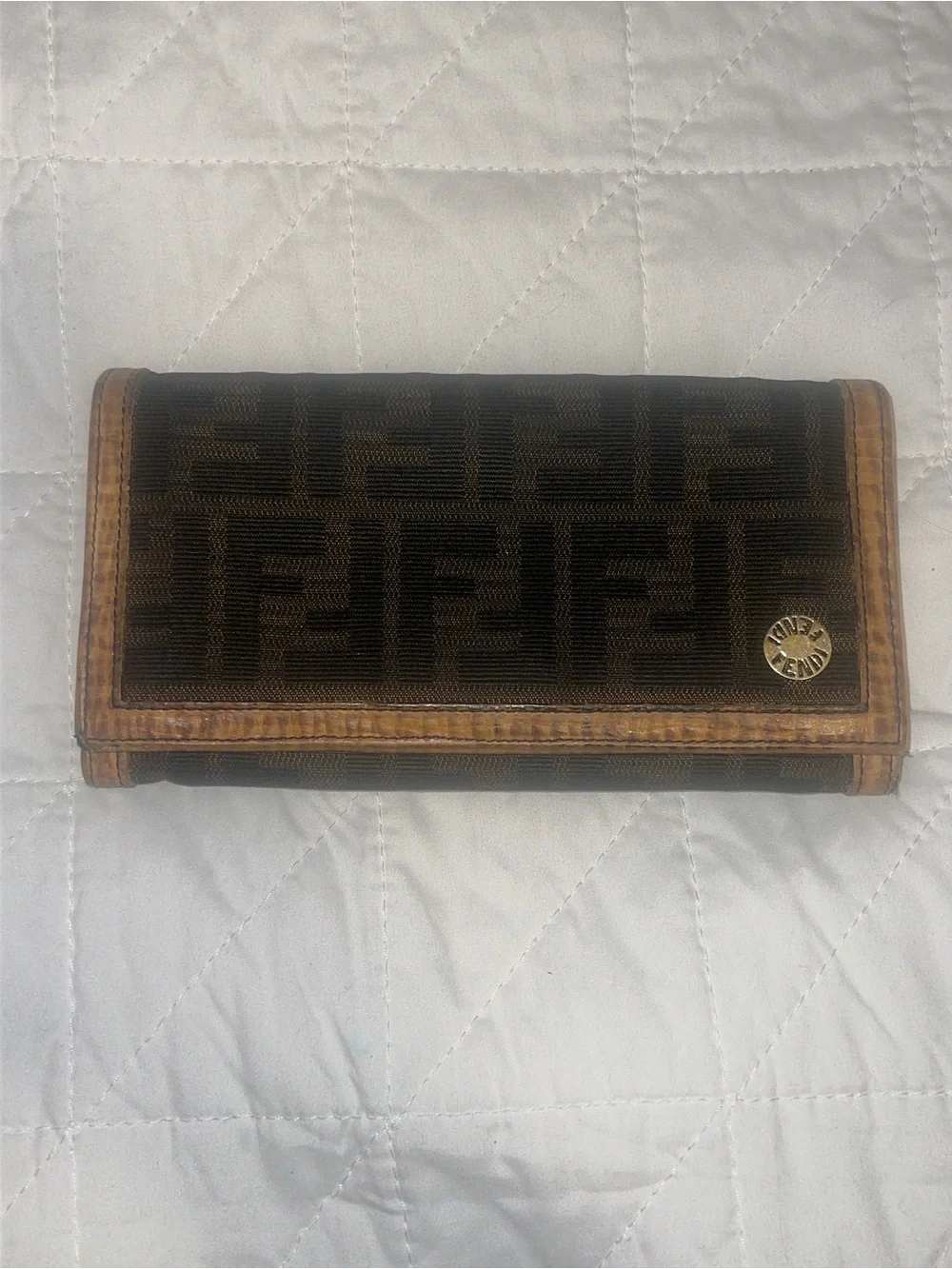 Fendi Brown Zucca Monogram Wallet with Tan Trim